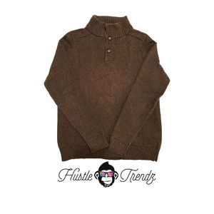 J Crew Brown Cotton Henley Mock Turtle Sweater XL